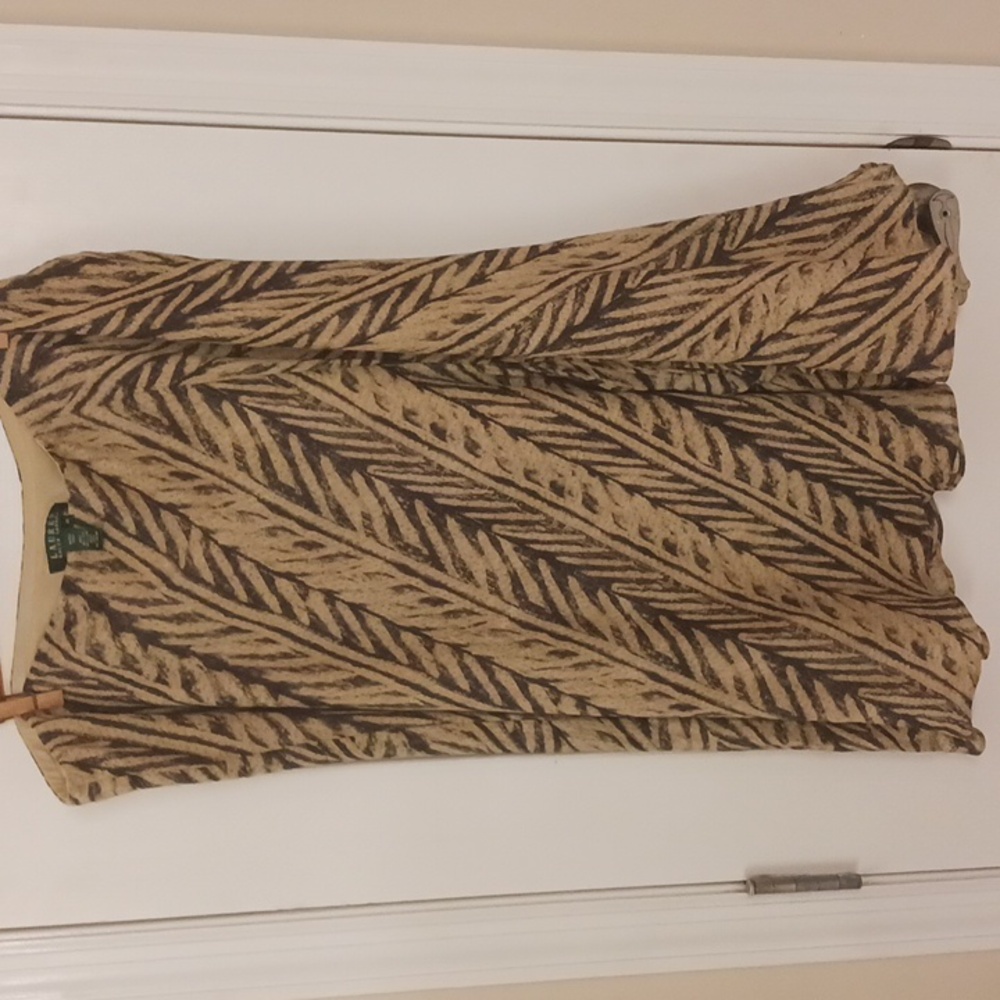 Tan and Brown Asymmetrical A-Line Midi Skirt